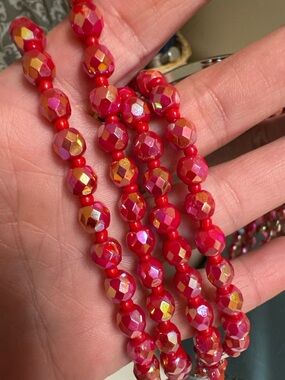 Red Faceted AB Beaded Necklace - Women's Jewelry